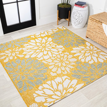 Zinnia Modern Floral Textured Weave Indoor/outdoor Square Rug
